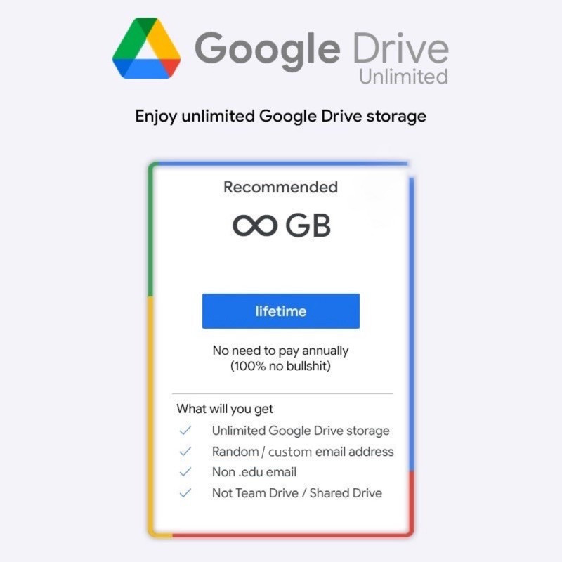 [LIFETIME] Unlimited Storage Google Drive Gsuite Account