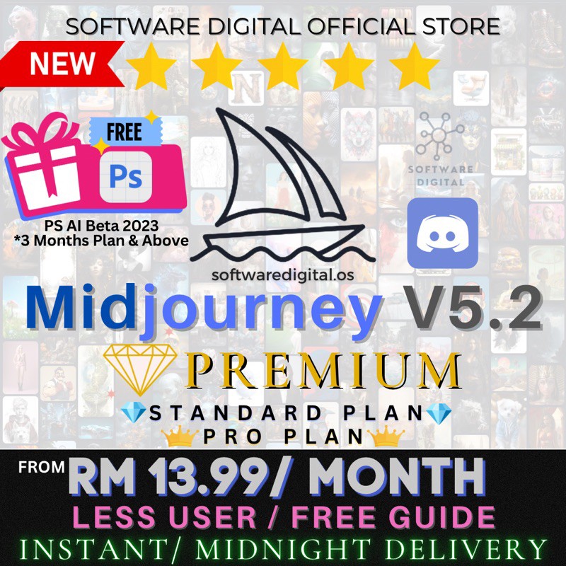 MIDJOURNEY /MID JOURNEY ⛵️ STANDARD/PRO PLAN | V5.1 | AI DRAWING | ARTIFICIAL INTELLIGENCE 4.8 202 Ratings 509 Sold