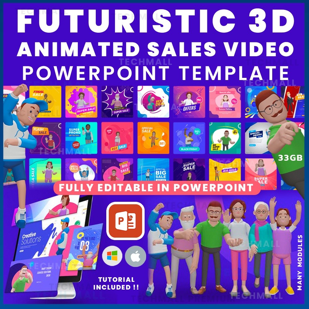 Futuristic 3D Animated Sales Video PowerPoint Template  3D Video